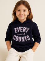 Girls Œevery Moment Counts” Fleece Hoodie “ Navy