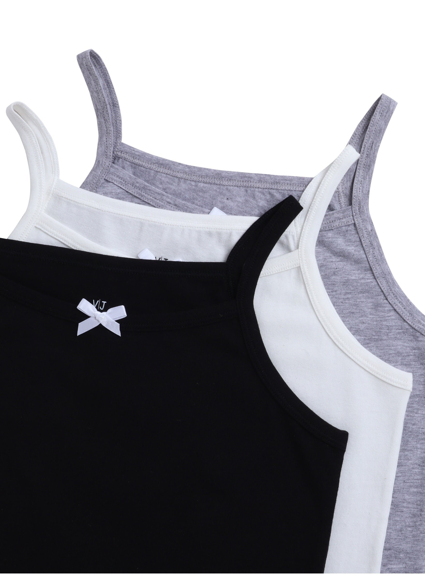 "3-Pack Girls' Camisoles “ Cotton Comfort In Black, White & Grey "
