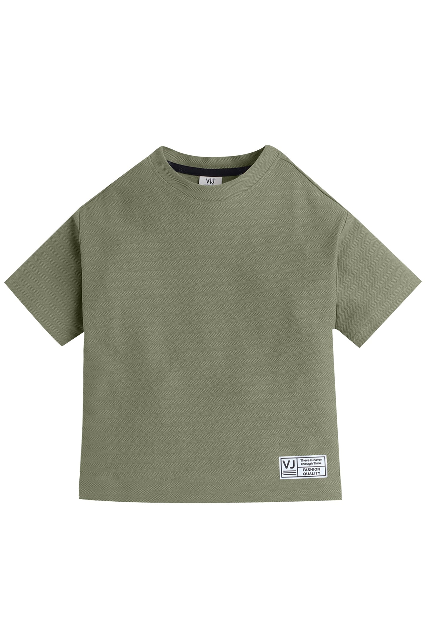 Junior Boys Textured Cotton T-Shirt - Olive Green