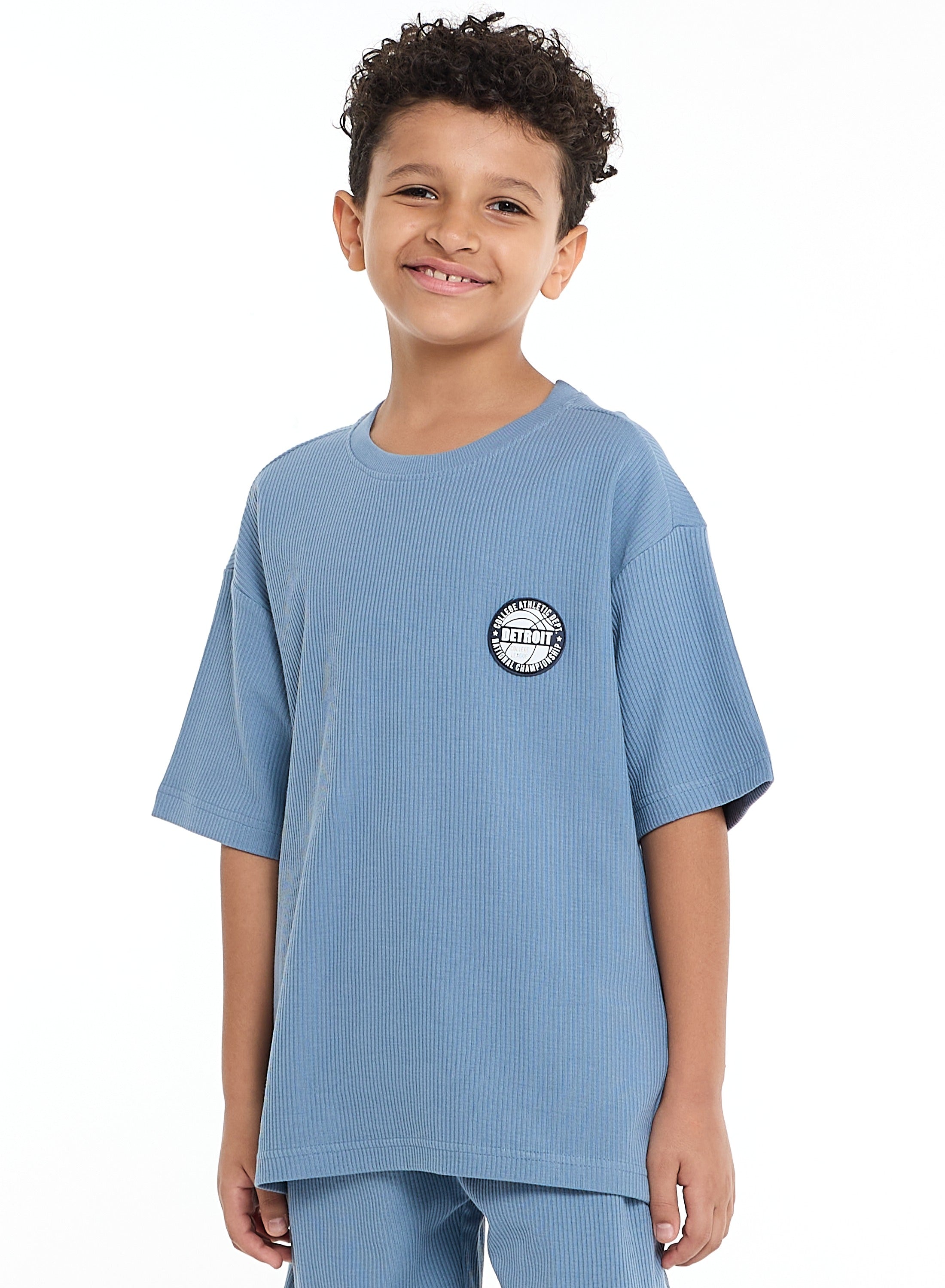 Victor And Jane Boys' Jacquard Set “ Powder Blue 2-Piece Outfit With Shirt & Shorts