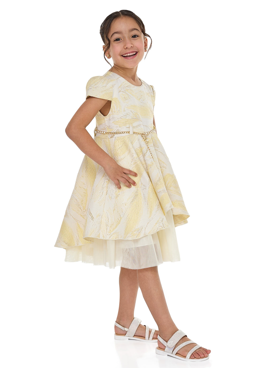 Girls Chic Yellow/Gold Jacquard & Tulle Party Dress