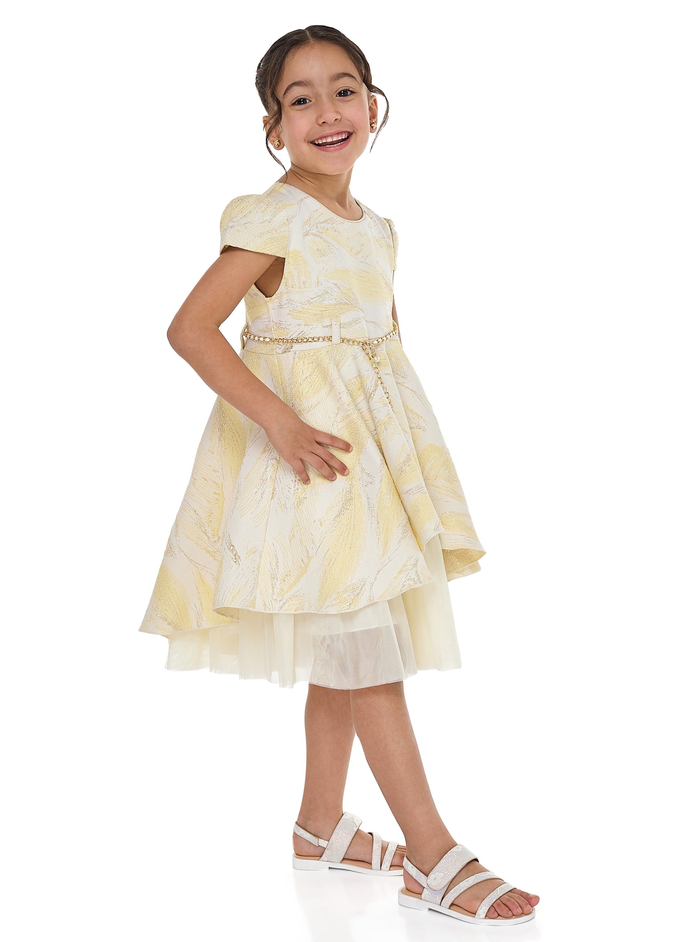 Girls Chic Yellow/Gold Jacquard & Tulle Party Dress