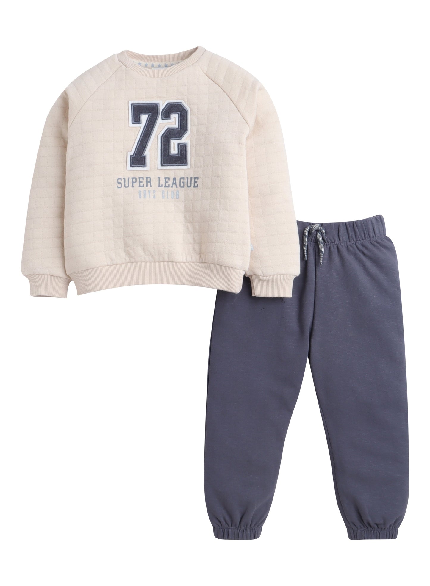 Boys Beige Quilted Sweatshirt Set (12M-5Y)