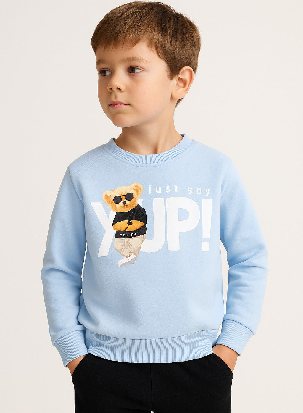 Boys' “Just Say YUP” Teddy Graphic Sweatshirt – Dusty Blue