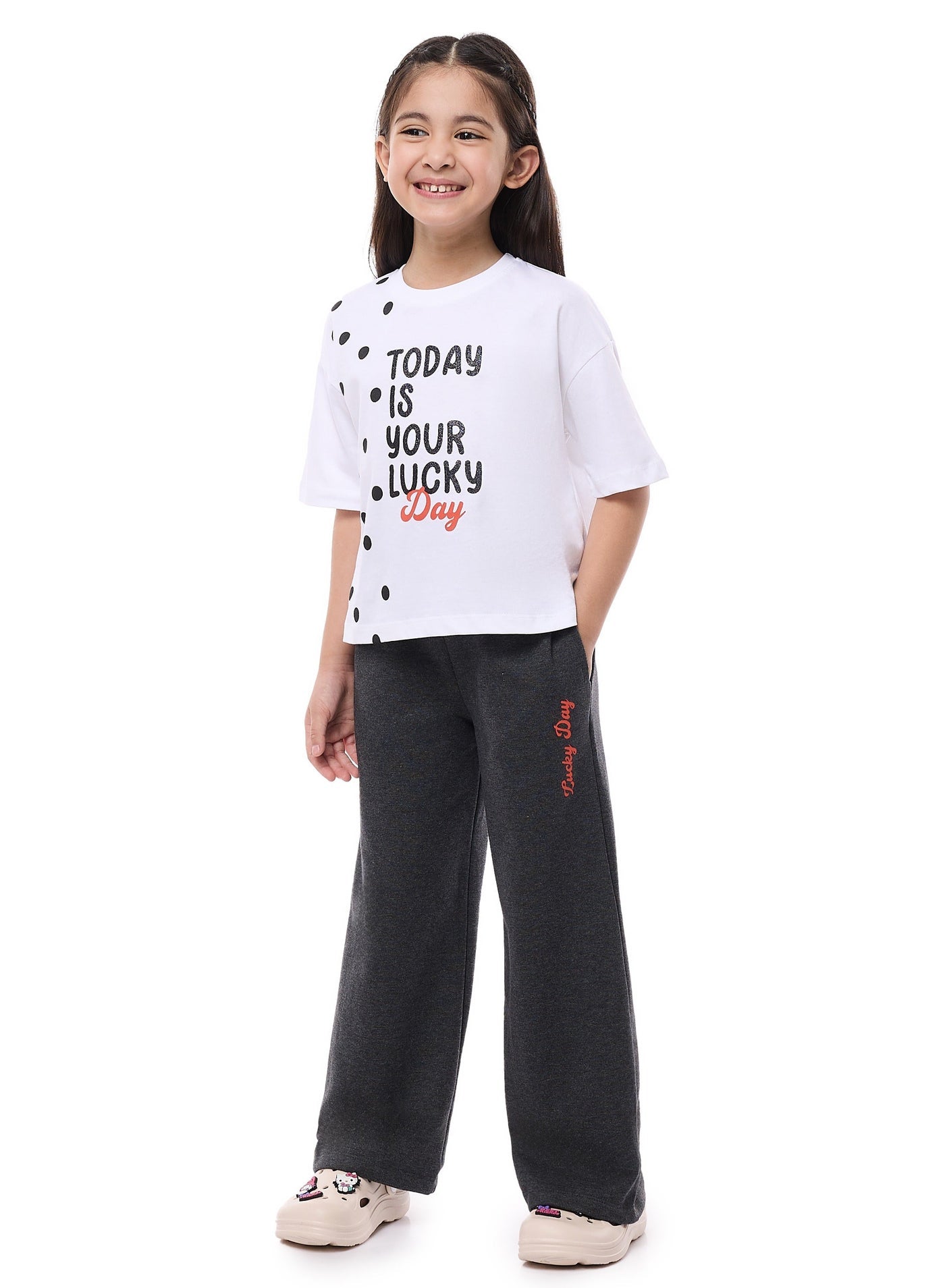 Victor And Jane Girls 2 Pc Set - Embellished Top With Matching Straight Pants