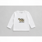 victor and jane white long-sleeve cotton-blend top for boys featuring a cute dinosaur graphic print