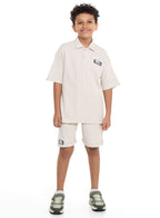 Victor And Jane Boys' Jacquard Set “ 2-Piece Outfit With Patch Polo T-Shirt And Shorts