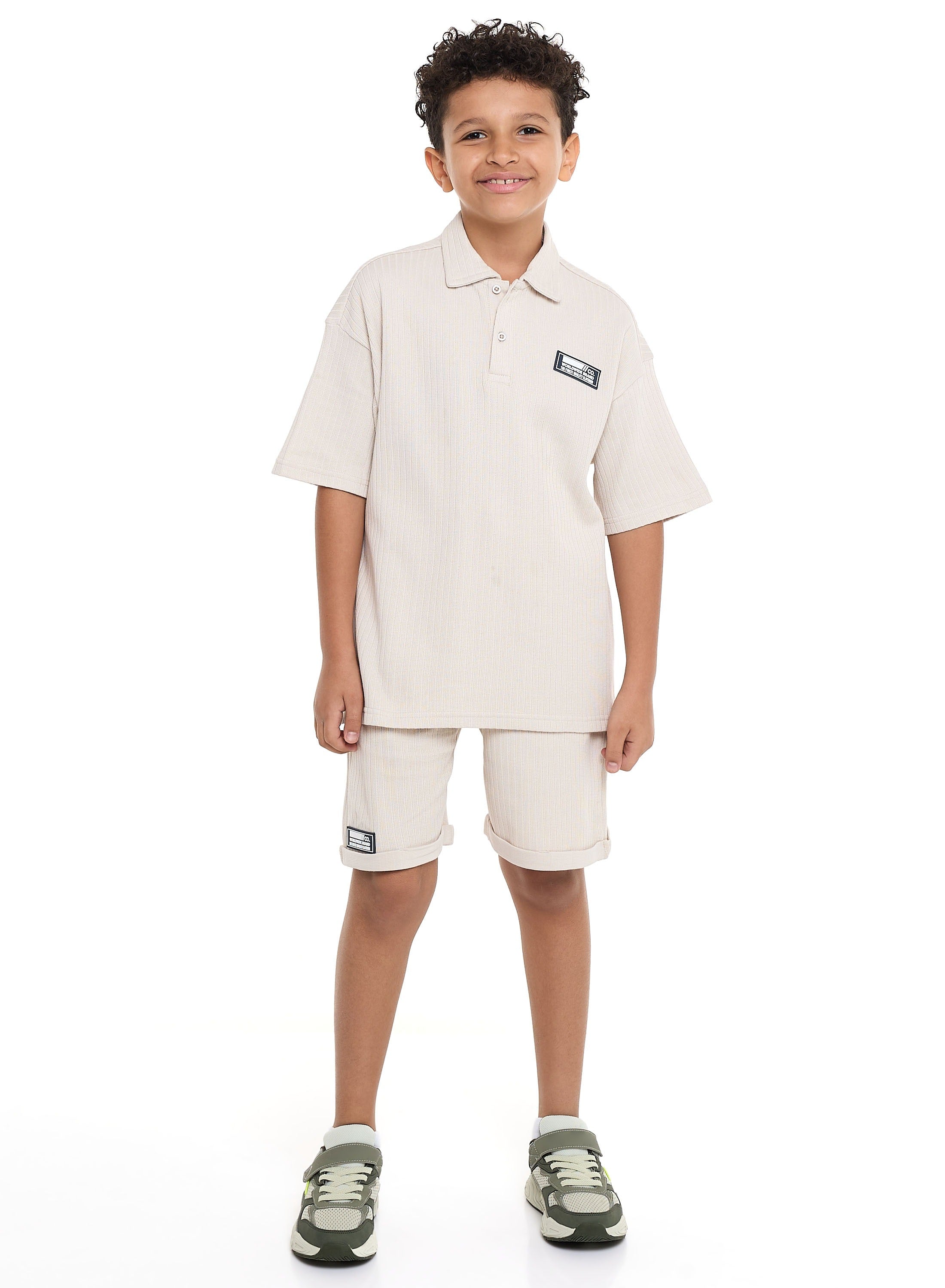 Victor And Jane Boys' Jacquard Set “ 2-Piece Outfit With Patch Polo T-Shirt And Shorts