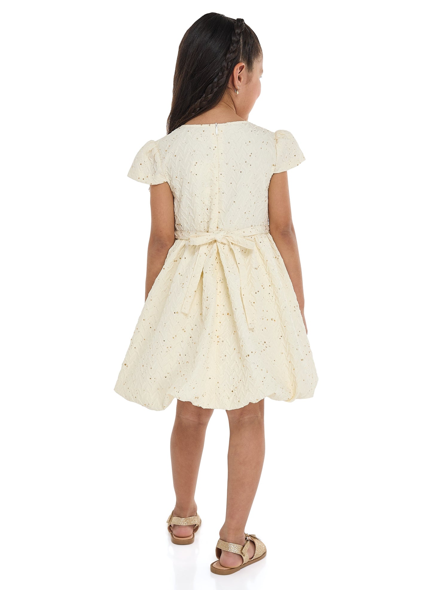 Lemon/Gold Bow Jacquard Dress