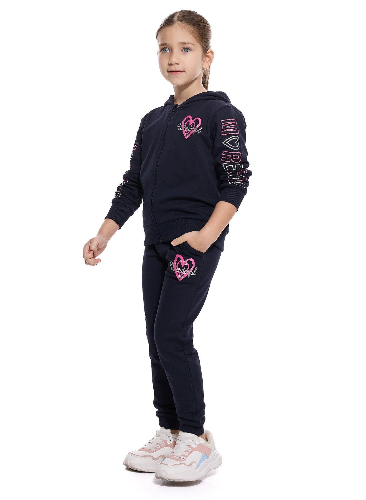 Girls- Glitter Heart Hoodie With Matching Jogger