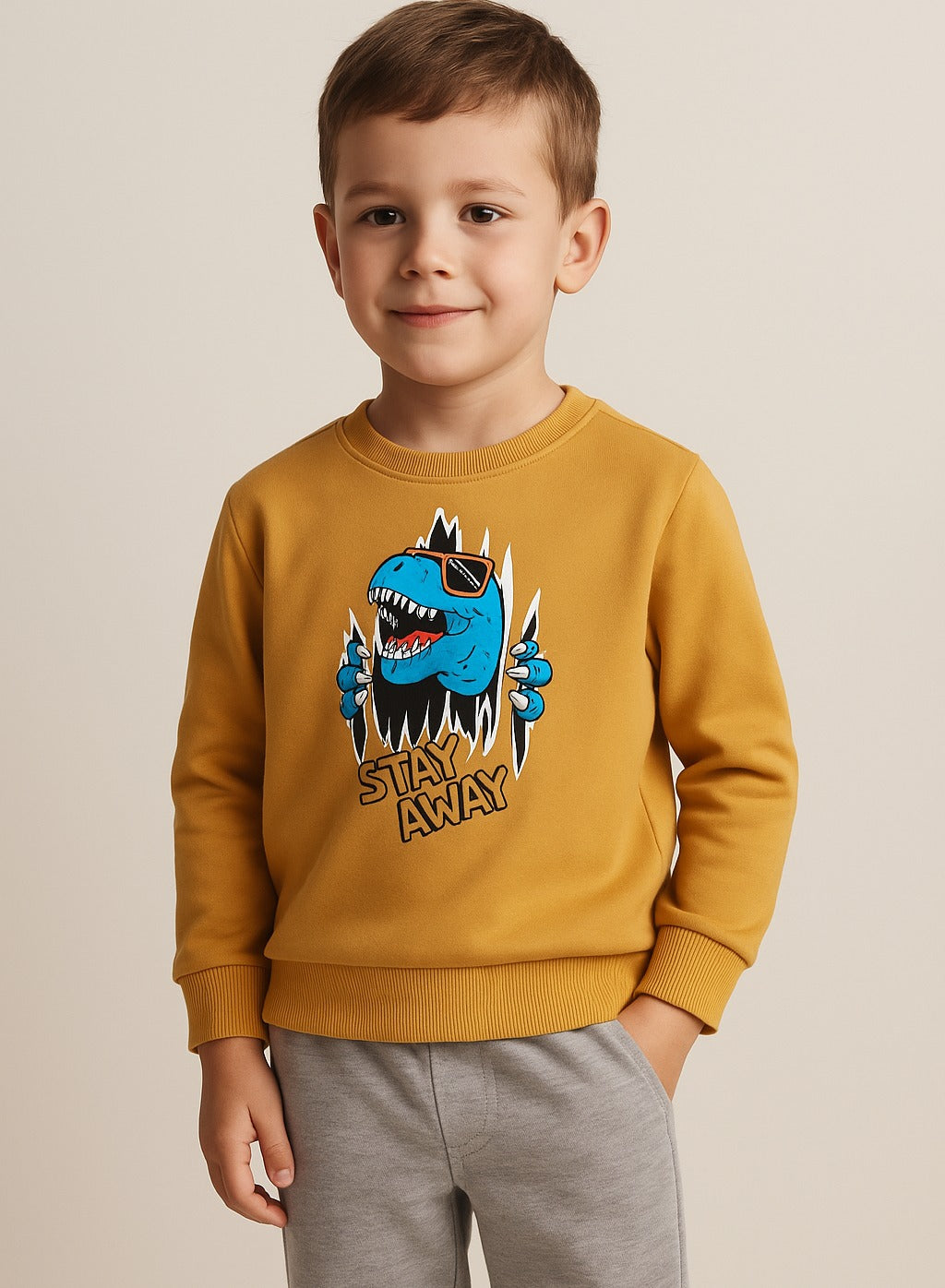 Boys' Mustard Yellow"Stay Away Dino" Graphic Sweatshirt