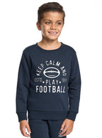 Victor And Jane Cotton Football Graphic Full Sleeves Sweatshirt & Joggers Co-Ord Set - Navy Blue