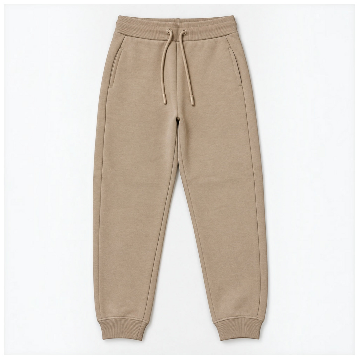 victor and jane boys beige fleece jogger pants with an elastic drawstring waistband and ribbed cuffs