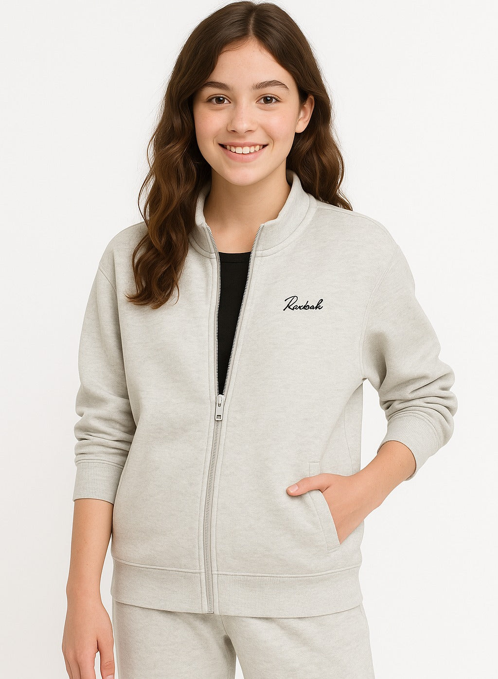 Girls’ Grey Striped Track Set – Zip-Up Jacket & Joggers