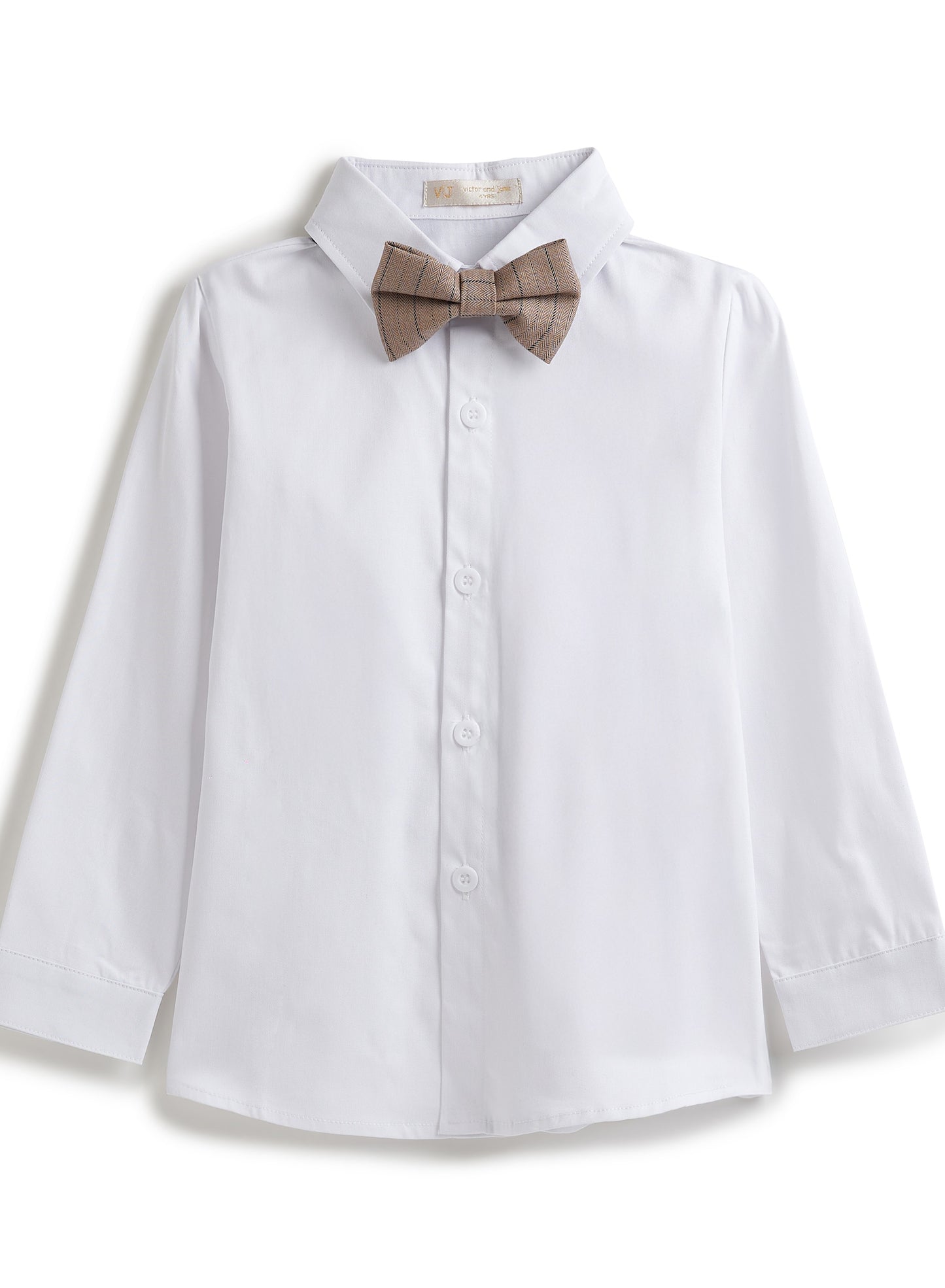 Stripe Beige Waistcoat And Pant Set With Shirt And Bow Tie