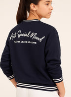 V-Neck "Anti Social Mood" Sweatshirt “ Navy | 100% Cotton Fleece |