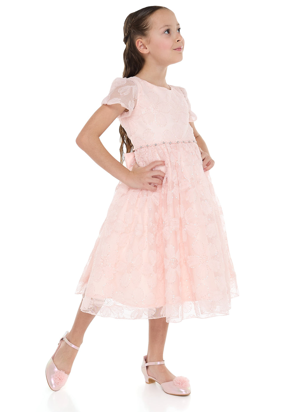 Girls Pink Flower Sequin Dress