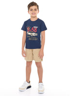 Victor And Jane Classic Navy And Khaki Cotton T-Shirt & Pull-On Shorts Boys Set