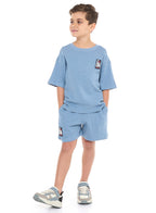 Oversized - Boys' Jacquard 2-Piece Set - T-Shirt With Badge Detail And Matching Shorts With Pockets