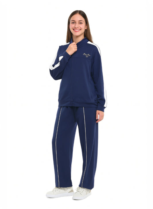 Girls’ Navy Striped Track Set – Zip-Up Jacket & Joggers