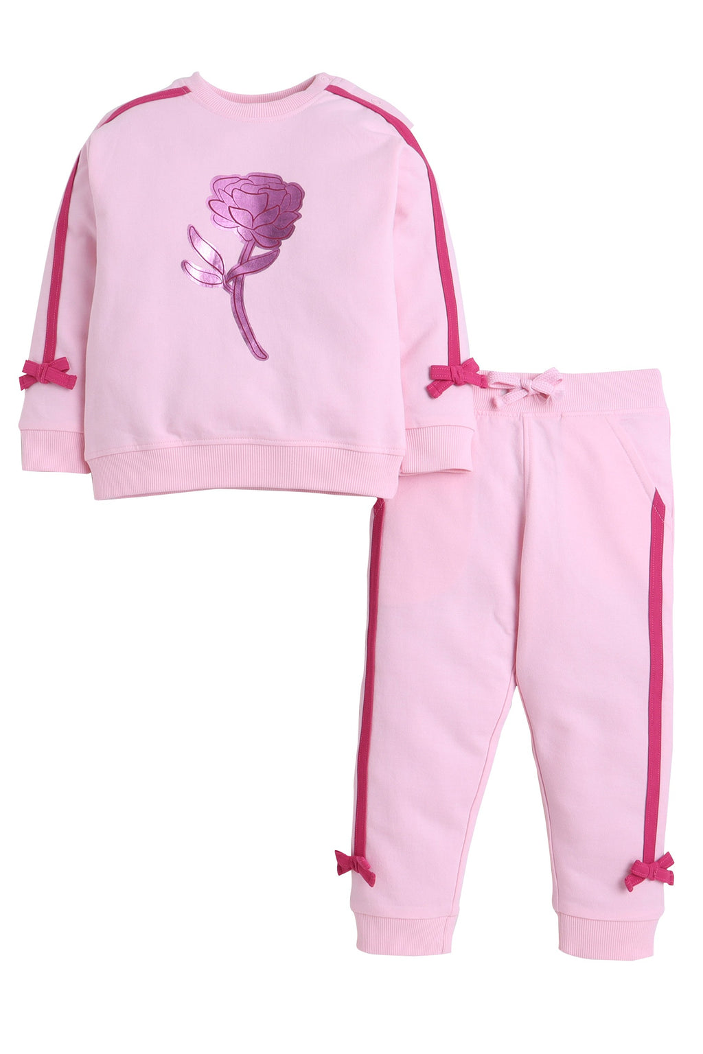 Baby Girl Rose Appliquã© Fleece Tracksuit “ Pink 2-Piece Set