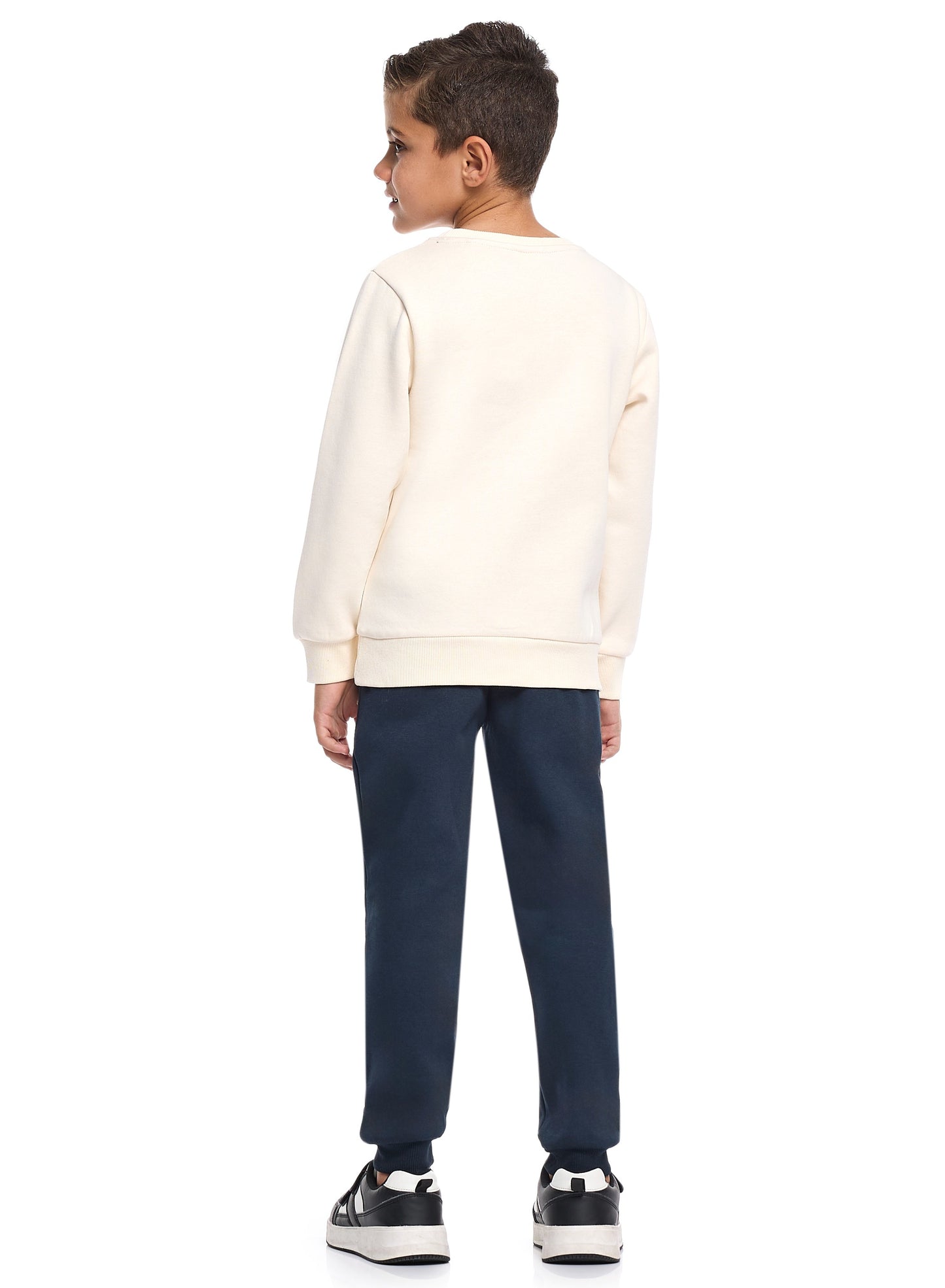 Boys’ Basketball League Fleece Set – Cream Sweatshirt & Navy Joggers