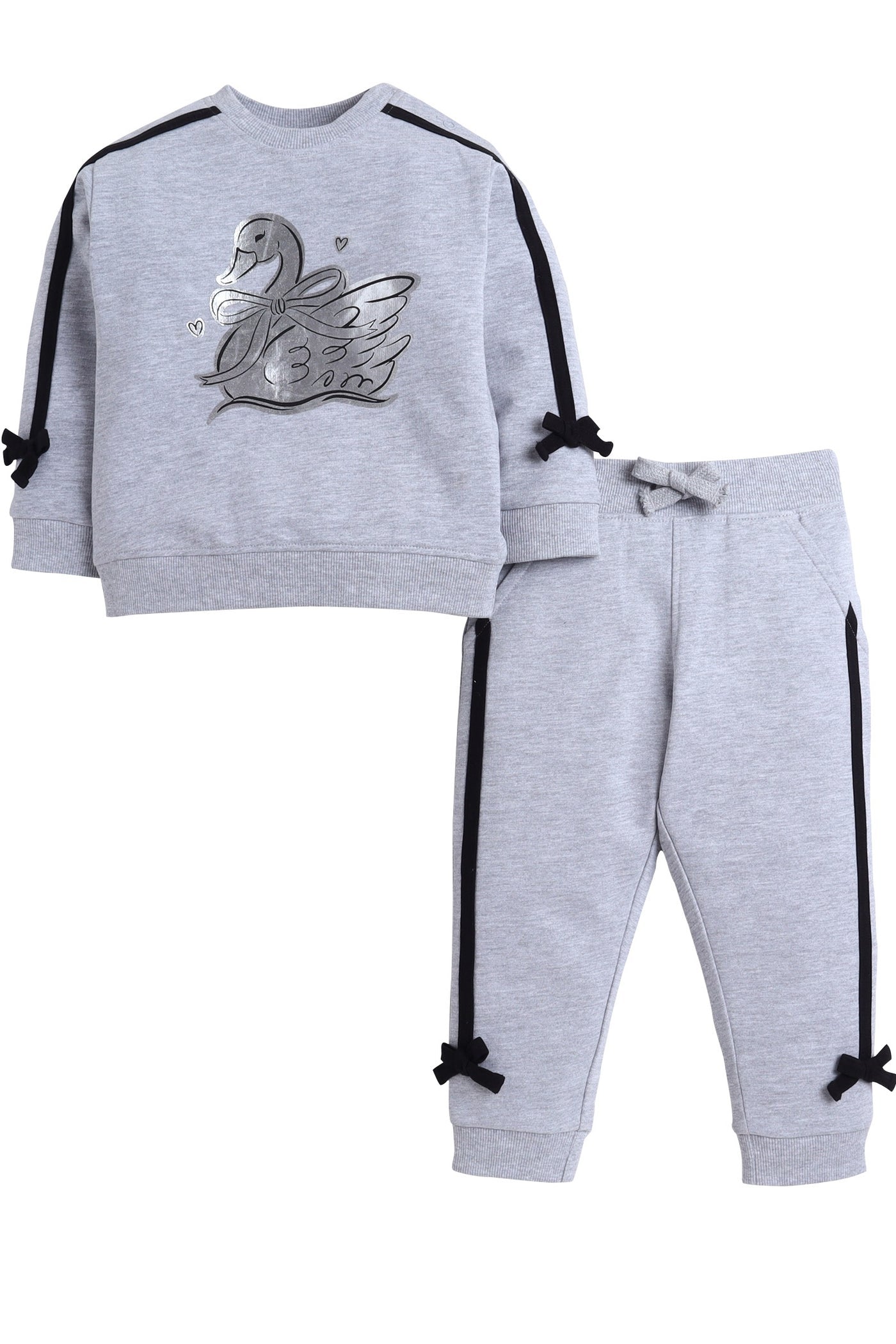 Baby Girl Swan Embroidered Fleece Tracksuit “ Grey 2-Piece Set