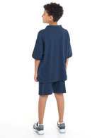 Boys' Jacquard Set “ Navy 2-Piece Outfit With Pockets, Polo T-Shirt And Shorts