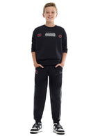 Kids Black Pullover Hoodie & Joggers Set With Œworld Explorer” Logo