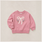 victor and jane baby girls pink sweatshirt with white textured bow and floral embroidery detail