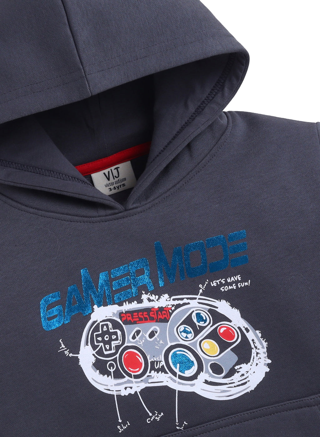 Boys' Dark Grey "Gamer Mode" Printed Hoodie Sweatshirt
