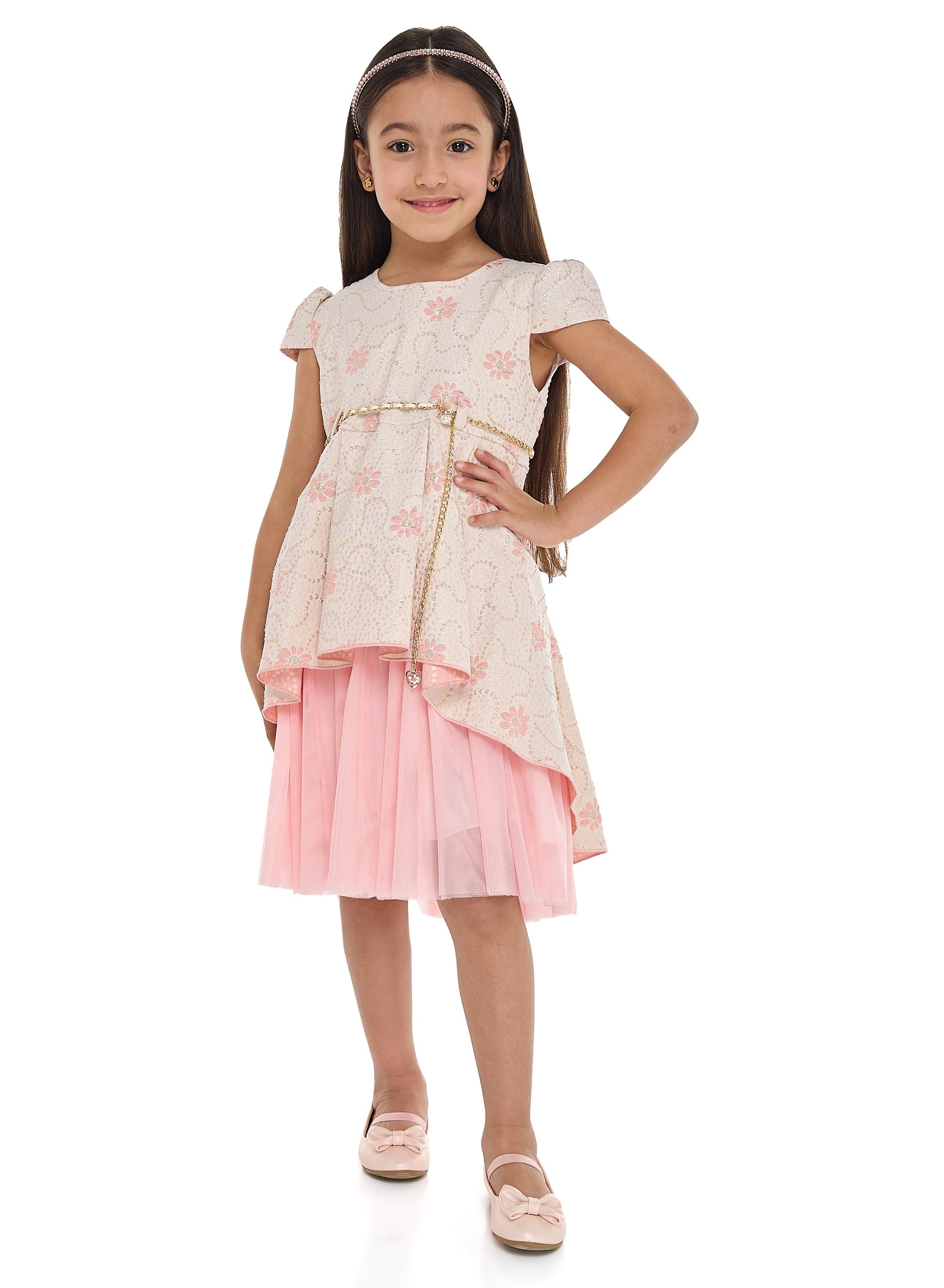 Chic Jacquard Peach  Party Dress With Mesh & Decoration