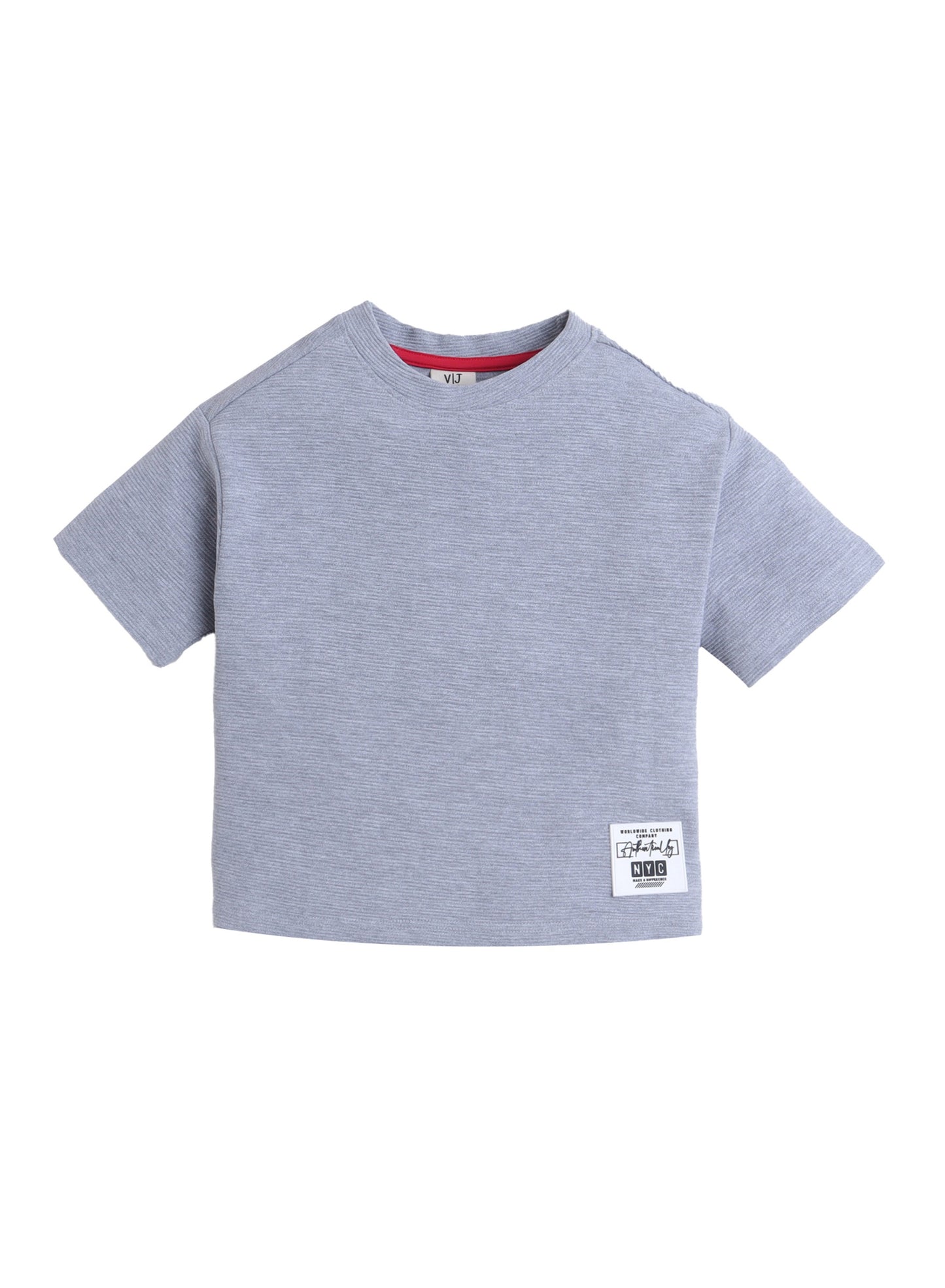 Junior Boys Ribbed Cotton T-Shirt- Grey