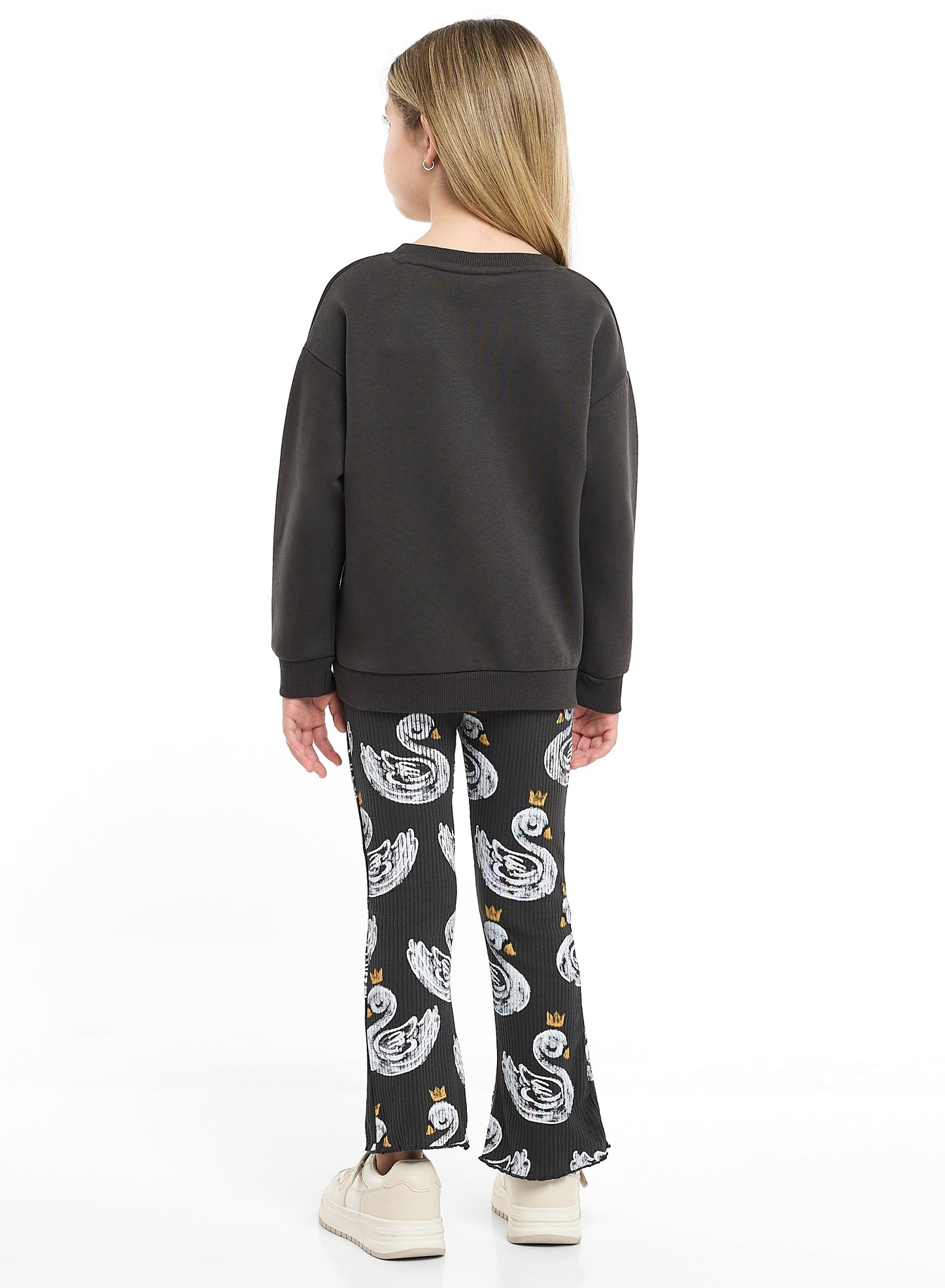 Girls Crowned Swan Fleece Tracksuit – Black 2-Piece Set