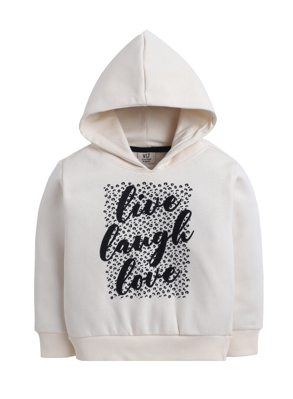 Girls Œlive Laugh Love” Glitter Fleece Hoodie “ Cream