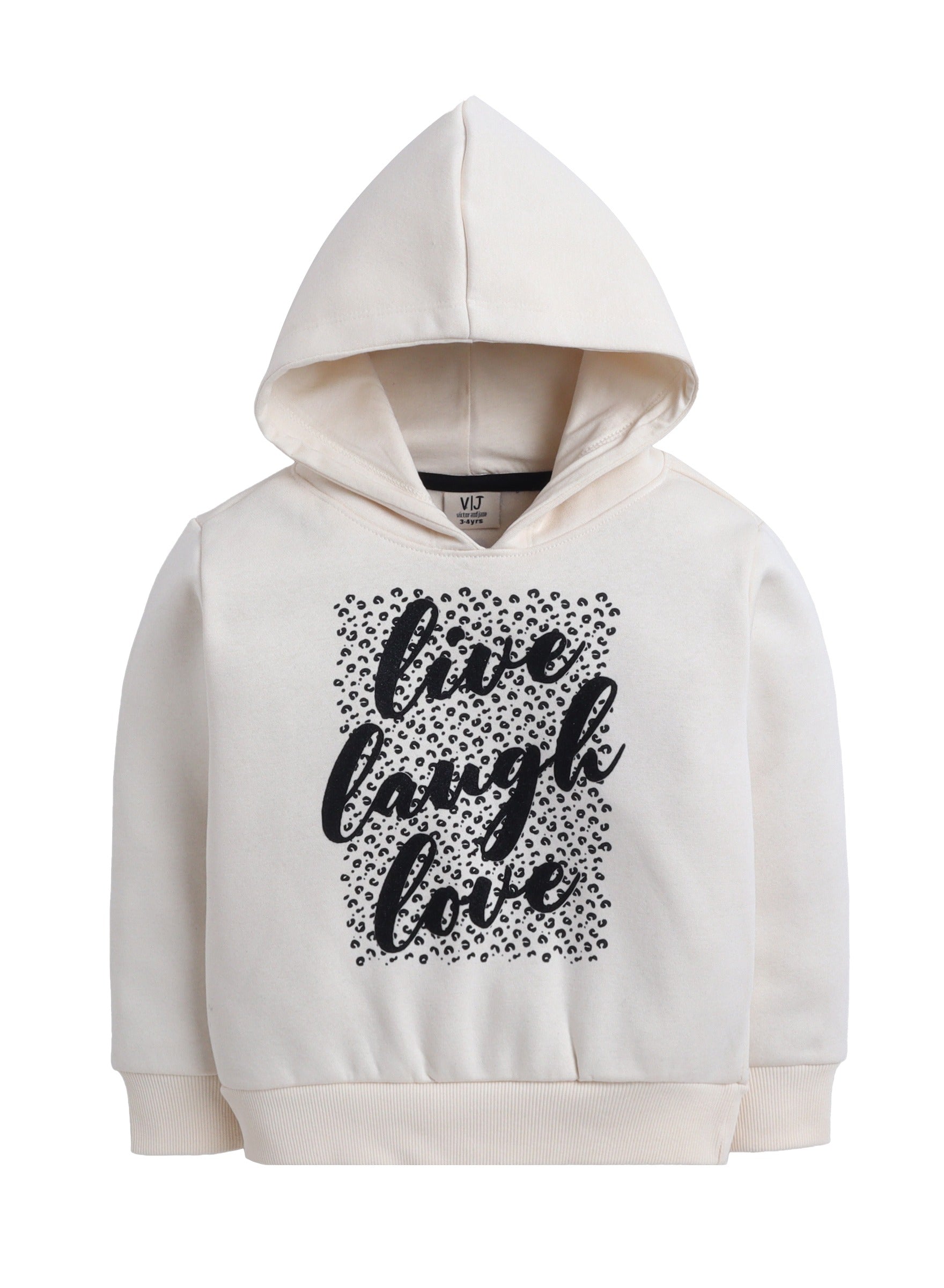 Girls Œlive Laugh Love” Glitter Fleece Hoodie “ Cream