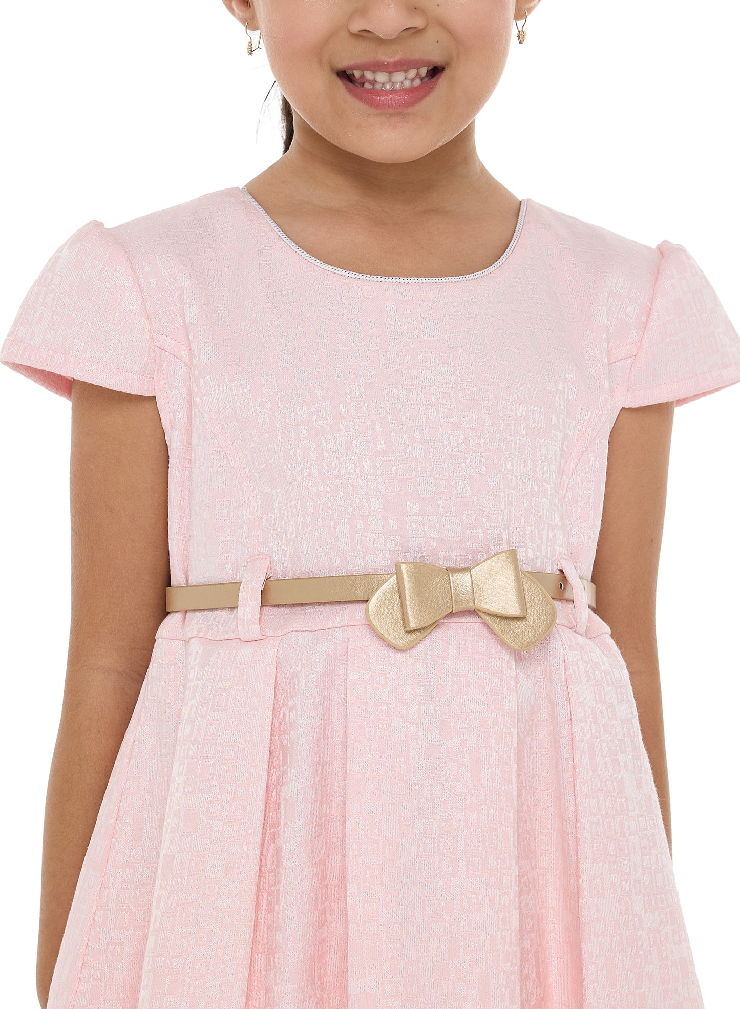 Girls Elegant Lt Pink/Gold Jacquard & Tulle Party Dress