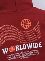 Boys' Maroon "Worldwide" Printed Hooded Sweatshirt