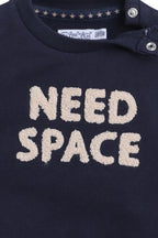Dirkje Need Space Embroidered Full Sleeves Sweatshirt With Joggers Set - Navy/White