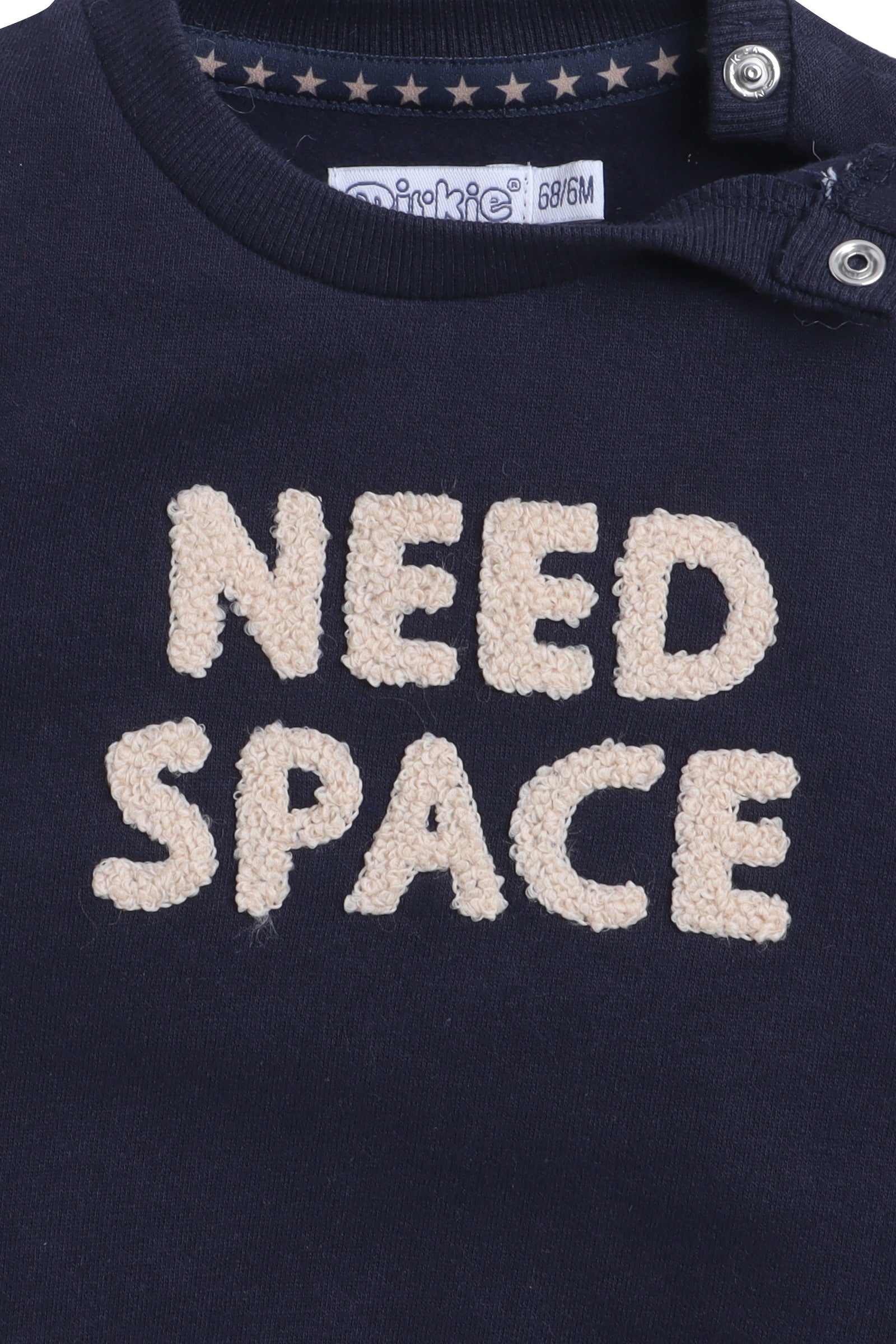 Dirkje Need Space Embroidered Full Sleeves Sweatshirt With Joggers Set - Navy/White