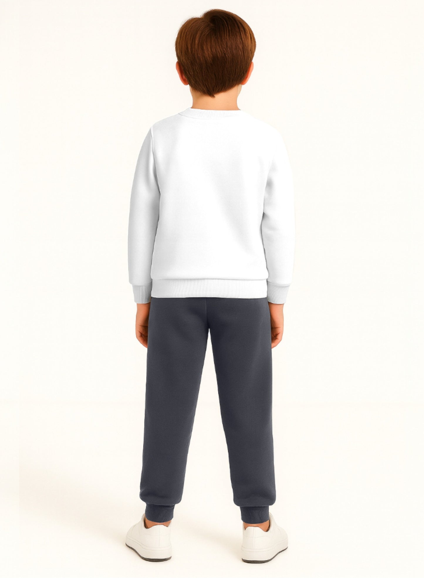 Boys’ Cozy Fleece Tracksuit – Off White Sweatshirt & Grey Joggers