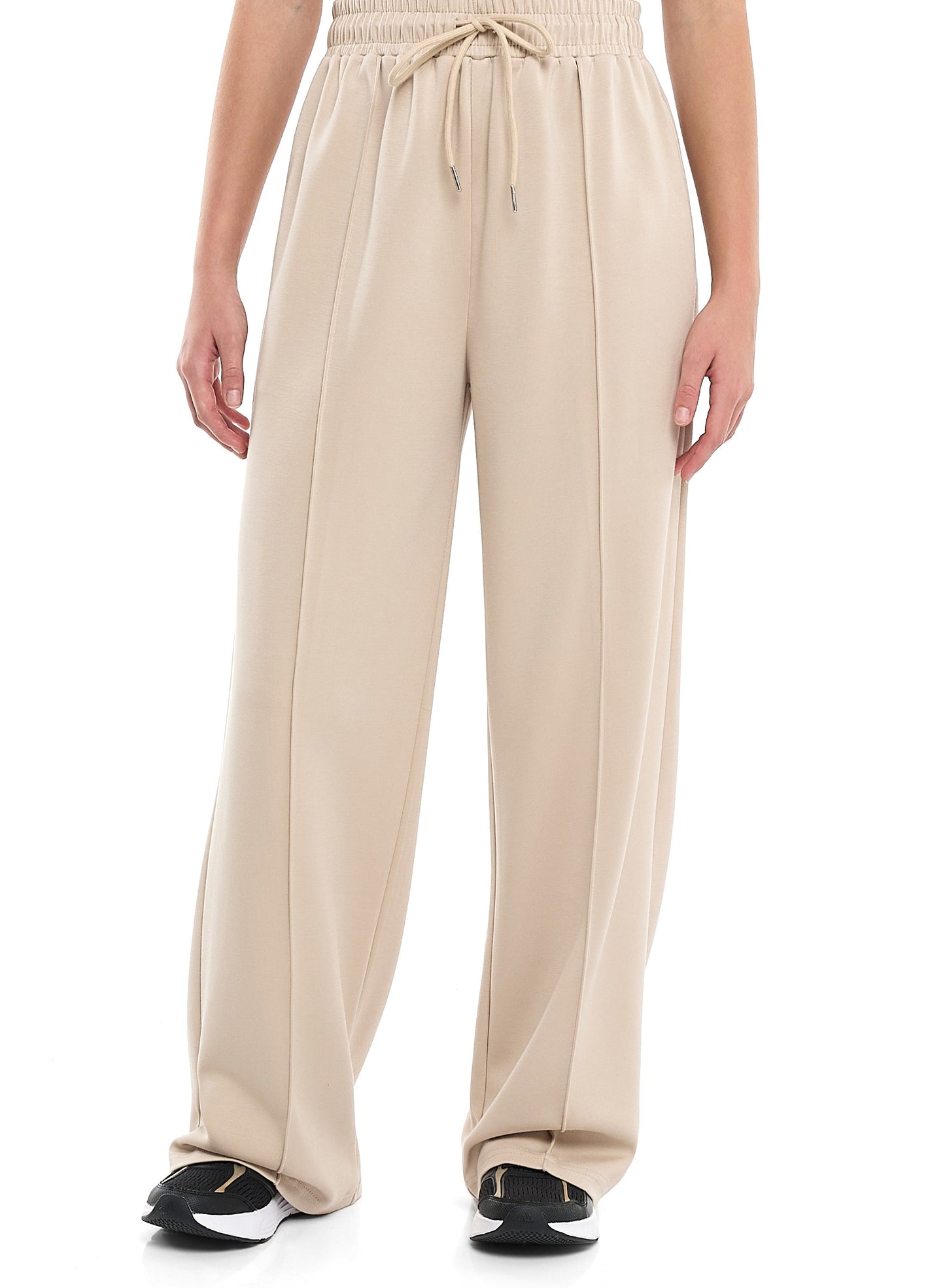 Ladies 2 Piece Set- Beige Zip-Up Hoodie & Wide-Leg Trousers Set