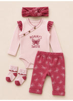 Baby Girls Wrap Bodysuit and Butterfly Print Pants Set with Socks and Headband (4-Piece)