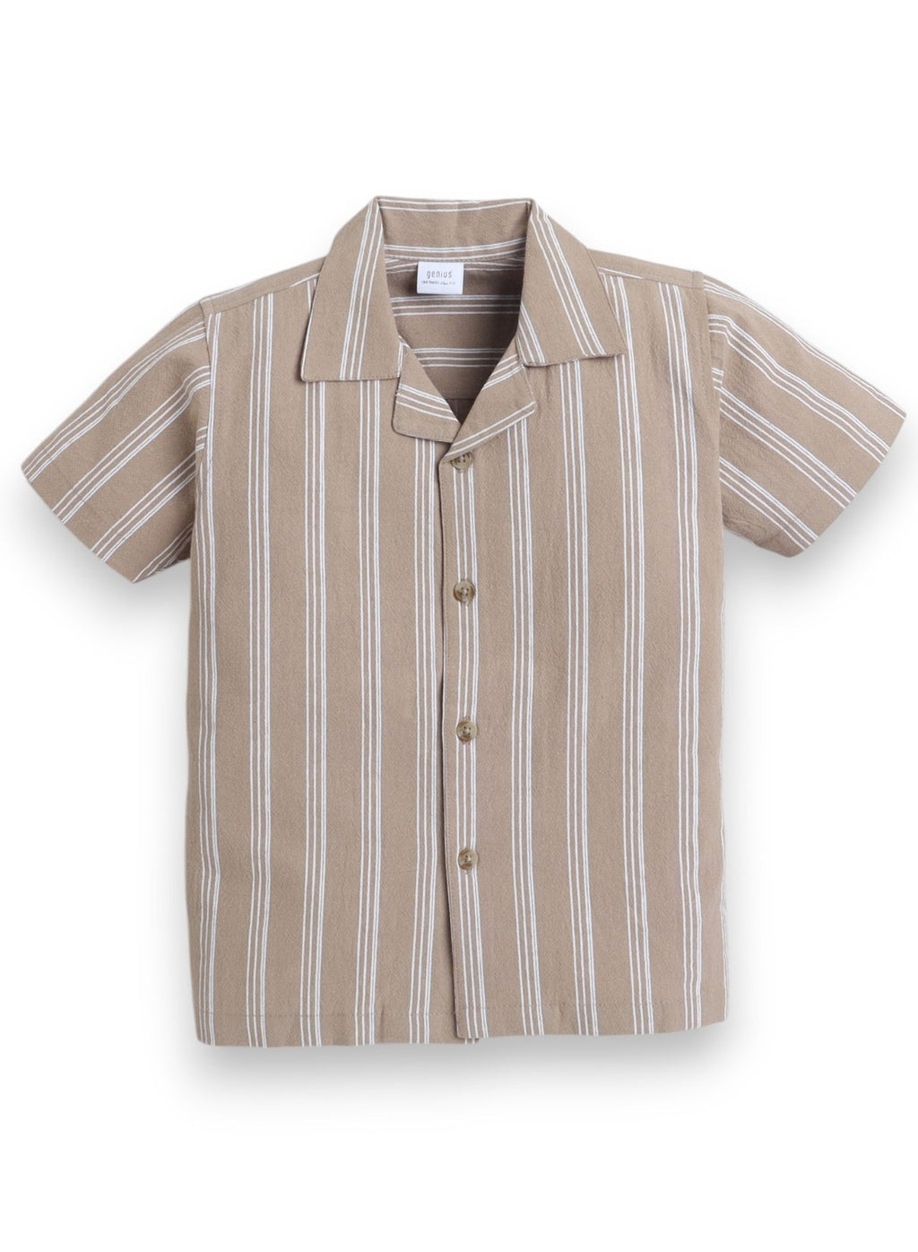 Victor And Jane Boys' Casual Cotton Shirt & Shorts Set “ Short Sleeve Outfit - Beige