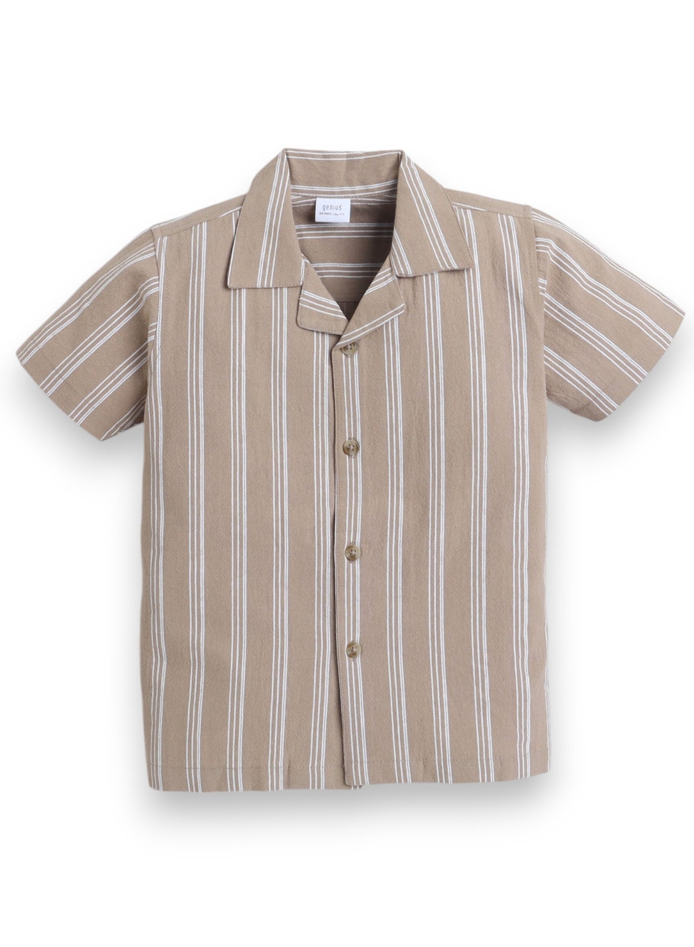 Victor And Jane Boys' Casual Cotton Shirt & Shorts Set “ Short Sleeve Outfit - Beige