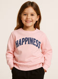 Girls' “ Œhappiness” Slogan Cotton Fleece Sweatshirt | 100% Cotton