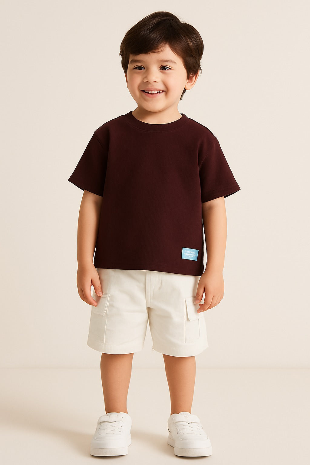 Junior Boys Textured Cotton T-Shirt - Rust Red