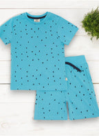 Victor and Jane Cotton All Over Printed Short Sleeve T-Shirt & Shorts/Co-ord Set - Blue
