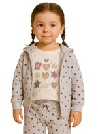 Baby Girl Heart &Amp; Star Cotton Fleece 3-Piece Set “ Light Grey &Amp; Pink
