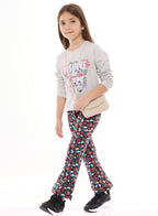 Embellished Top And Printed Flared Legging - Set